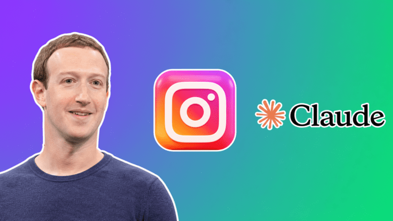 Mark Zuckerberg with the Instagram and Anthropic Claude logos over a purple-to-green gradient