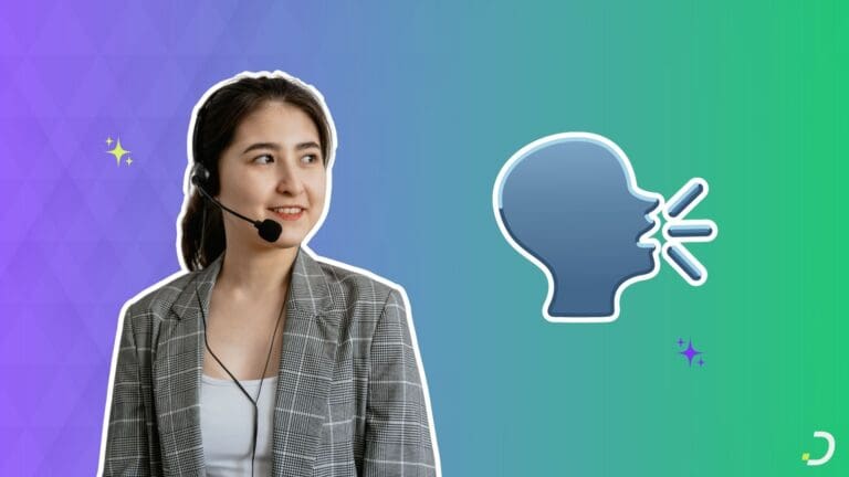 Agente de voz con IA para cobranza con auriculares sonriendo durante una llamada de cobro
