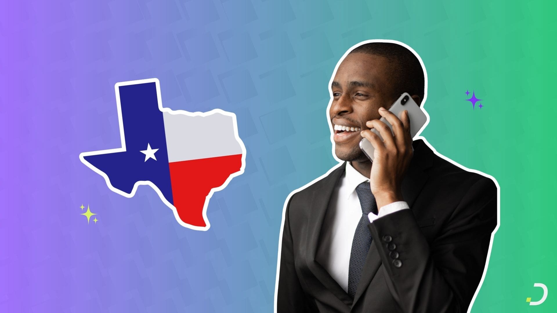 AI answering service for lawyers in Texas: an attorney on a phone call with the Texas flag
