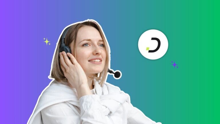 Smiling support agent with a headset, AI customer support system that automates 80% of tickets, Dapta