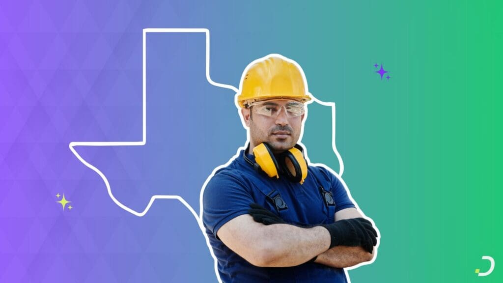 AI for home services in Texas, a construction worker with the Texas state outline
