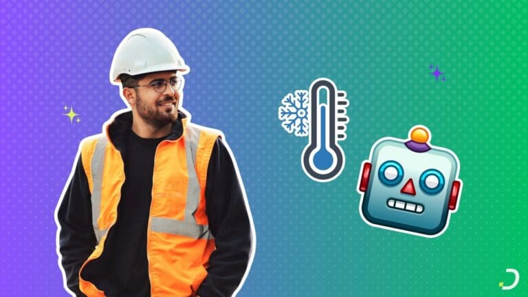 AI for HVAC Arizona, a technician with the temperature and AI robot icons