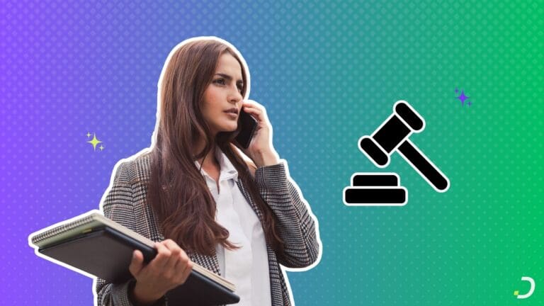 AI voice agent for lawyers, an attorney on a phone call next to a gavel