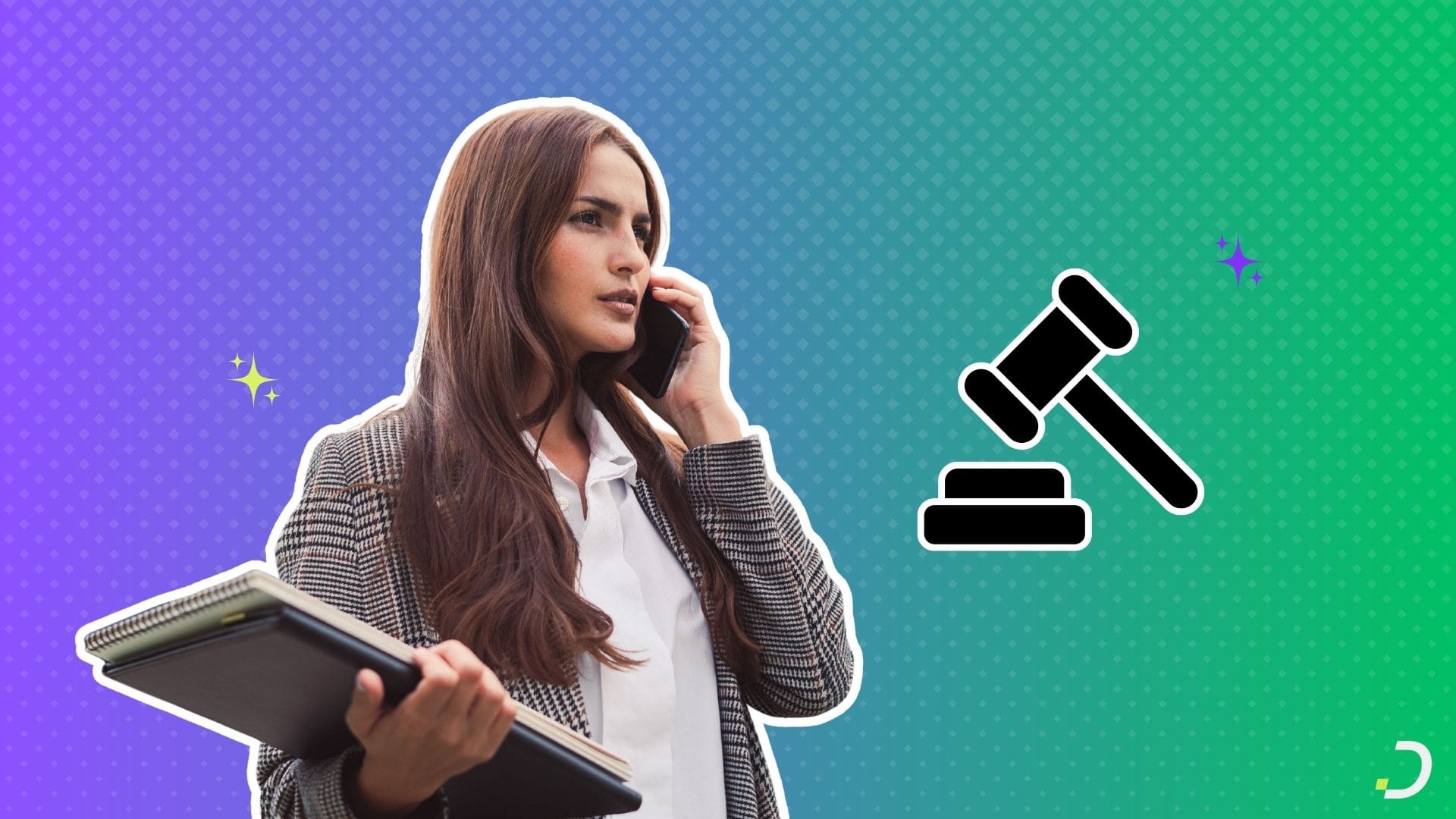 AI voice agent for lawyers, an attorney on a phone call next to a gavel