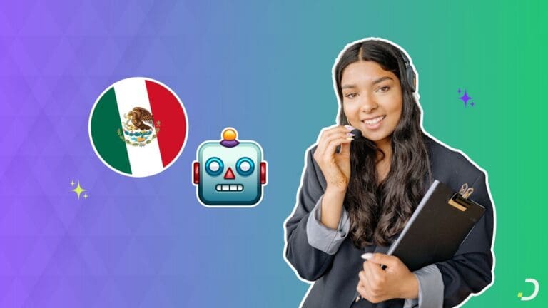Asesora de cobranza con auriculares junto a la bandera de México, representando la automatización de cobranza con IA en México