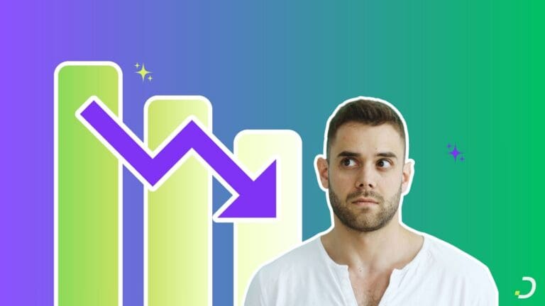 A declining conversion chart and a worried man, illustrating speed to lead statistics, Dapta