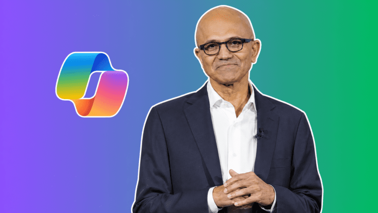 Satya Nadella and Microsoft Copilot logo, AI Insider Week 22 Story 4 hero image