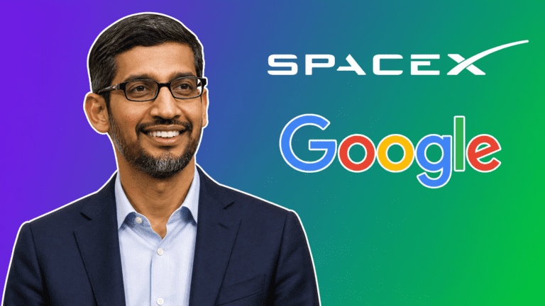 Sundar Pichai, SpaceX logo, Google logo on purple-to-green gradient, AI Insider Week 23 Story 2