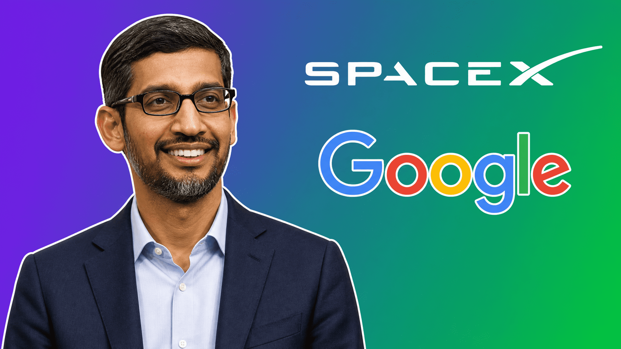Sundar Pichai, SpaceX logo, Google logo on purple-to-green gradient, AI Insider Week 23 Story 2