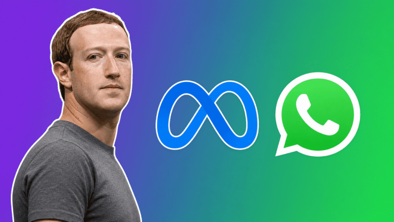 Mark Zuckerberg, Meta logo, WhatsApp logo on purple-to-green gradient, AI Insider Week 23 Story 3