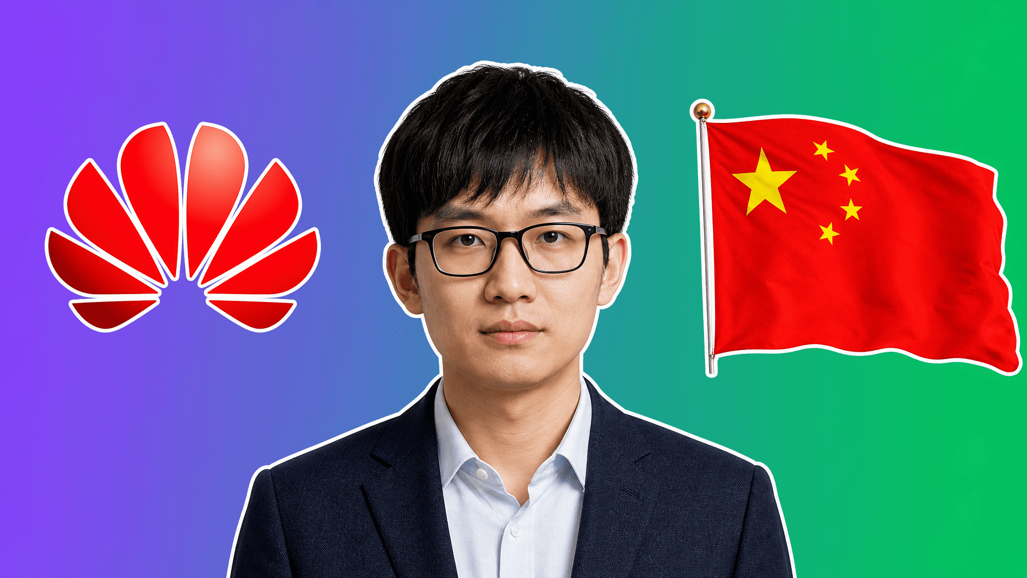 Liang Wenfeng, Huawei logo, China flag on purple-to-green gradient, AI Insider Week 23 Story 4