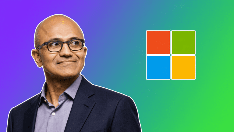 Satya Nadella and Microsoft logo on purple-to-green gradient, AI Insider Week 23 Story 5