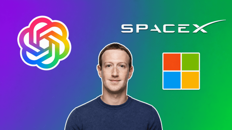 Mark Zuckerberg, ChatGPT logo, SpaceX logo, Microsoft logo on purple-to-green gradient, AI Insider Week 23 cover