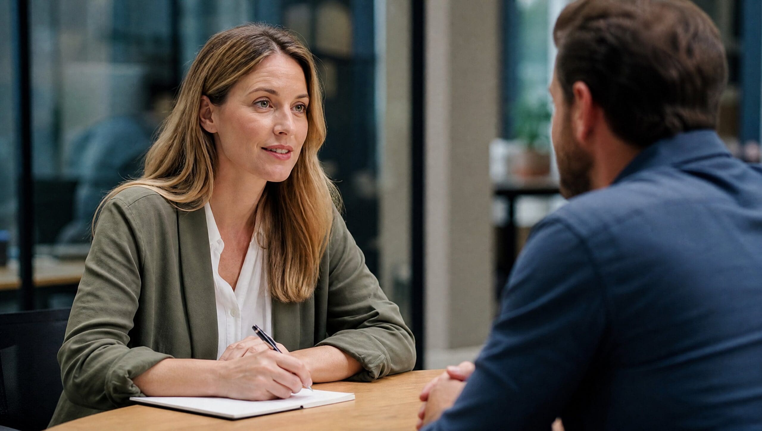 Recruiter interviewing a candidate while using AI tools for recruiters