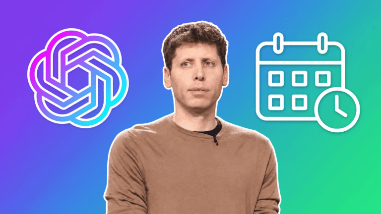 AI news ChatGPT: Sam Altman with the ChatGPT logo and a calendar. Noticias de IA ChatGPT.