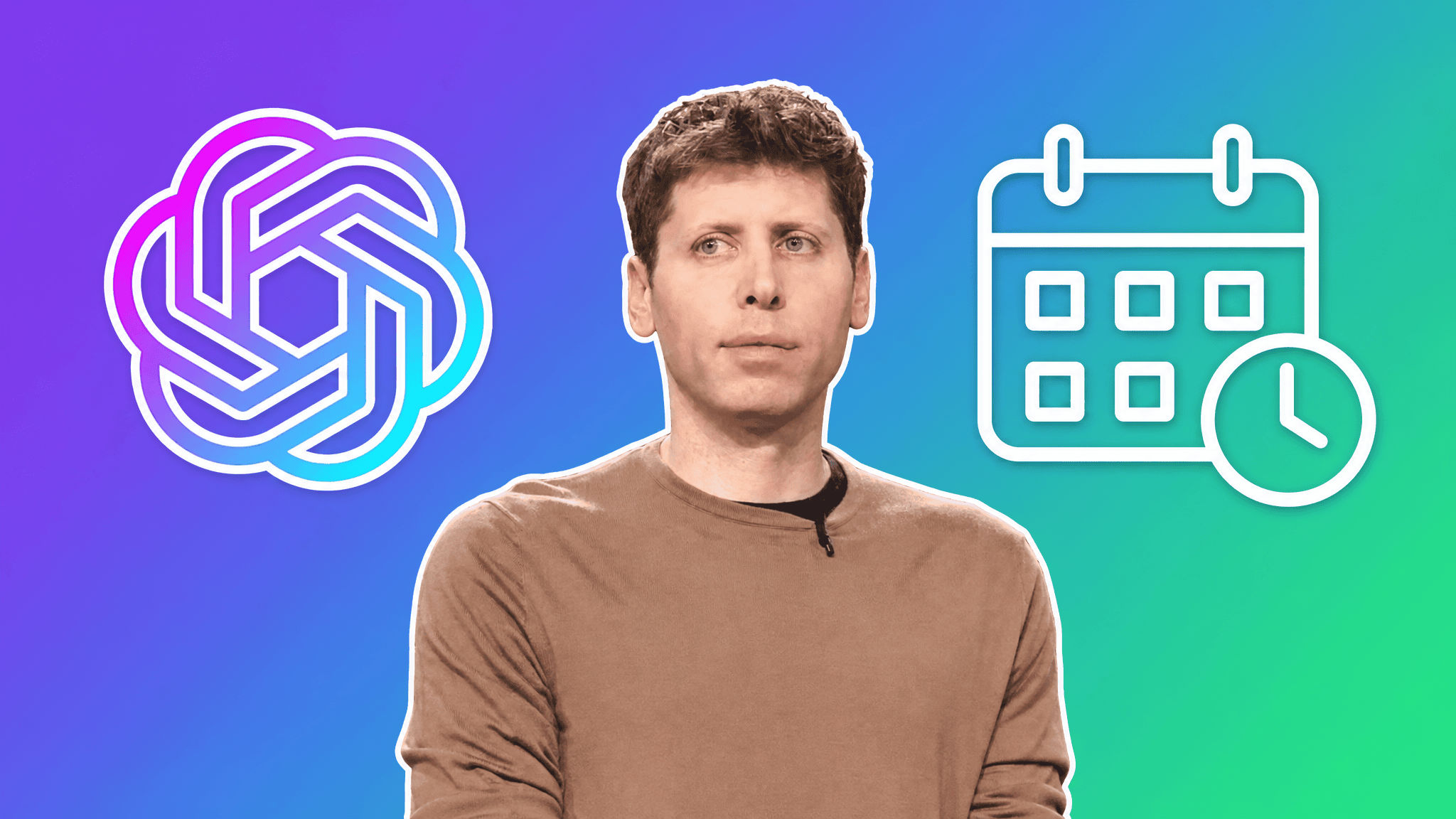 AI news ChatGPT: Sam Altman with the ChatGPT logo and a calendar. Noticias de IA ChatGPT.