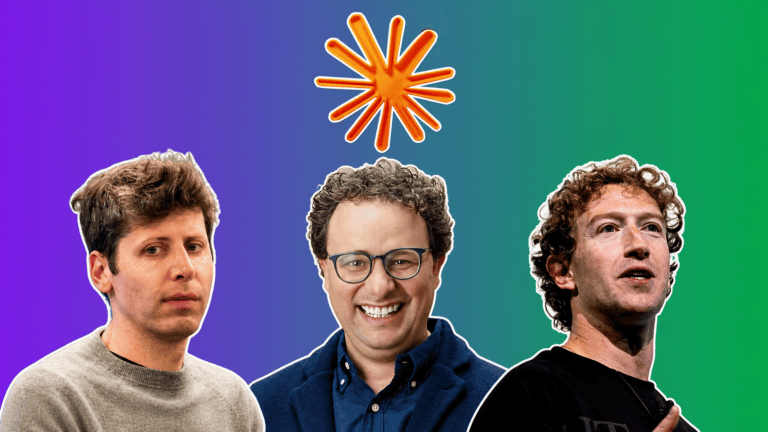 AI news: Sam Altman, Dario Amodei and Mark Zuckerberg with the Claude logo. Noticias de IA.