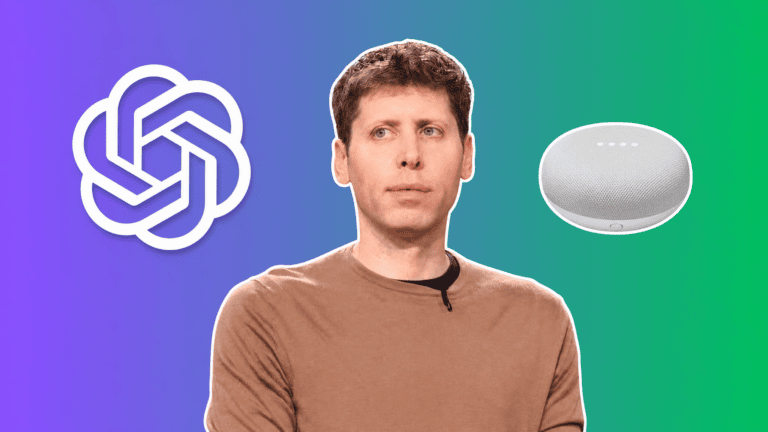 Sam Altman with the OpenAI logo and a smart speaker, AI news OpenAI device cover