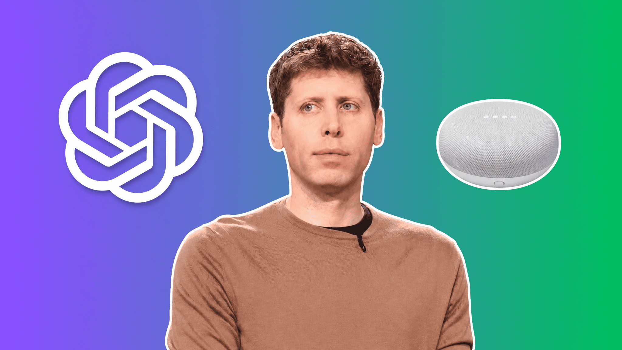 Sam Altman with the OpenAI logo and a smart speaker, AI news OpenAI device cover