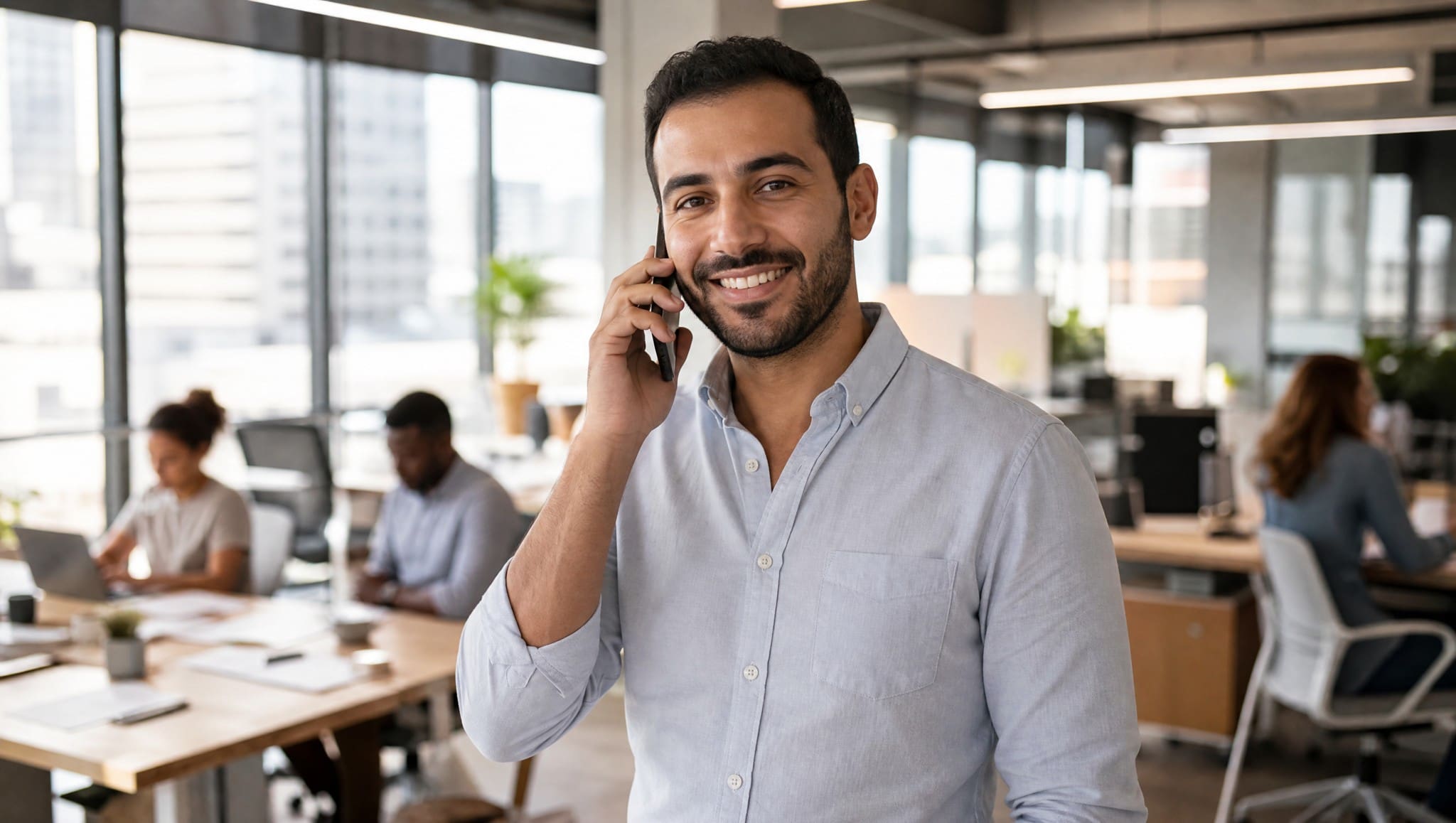 Sales professional on a call using an AI voice agent for lead qualification