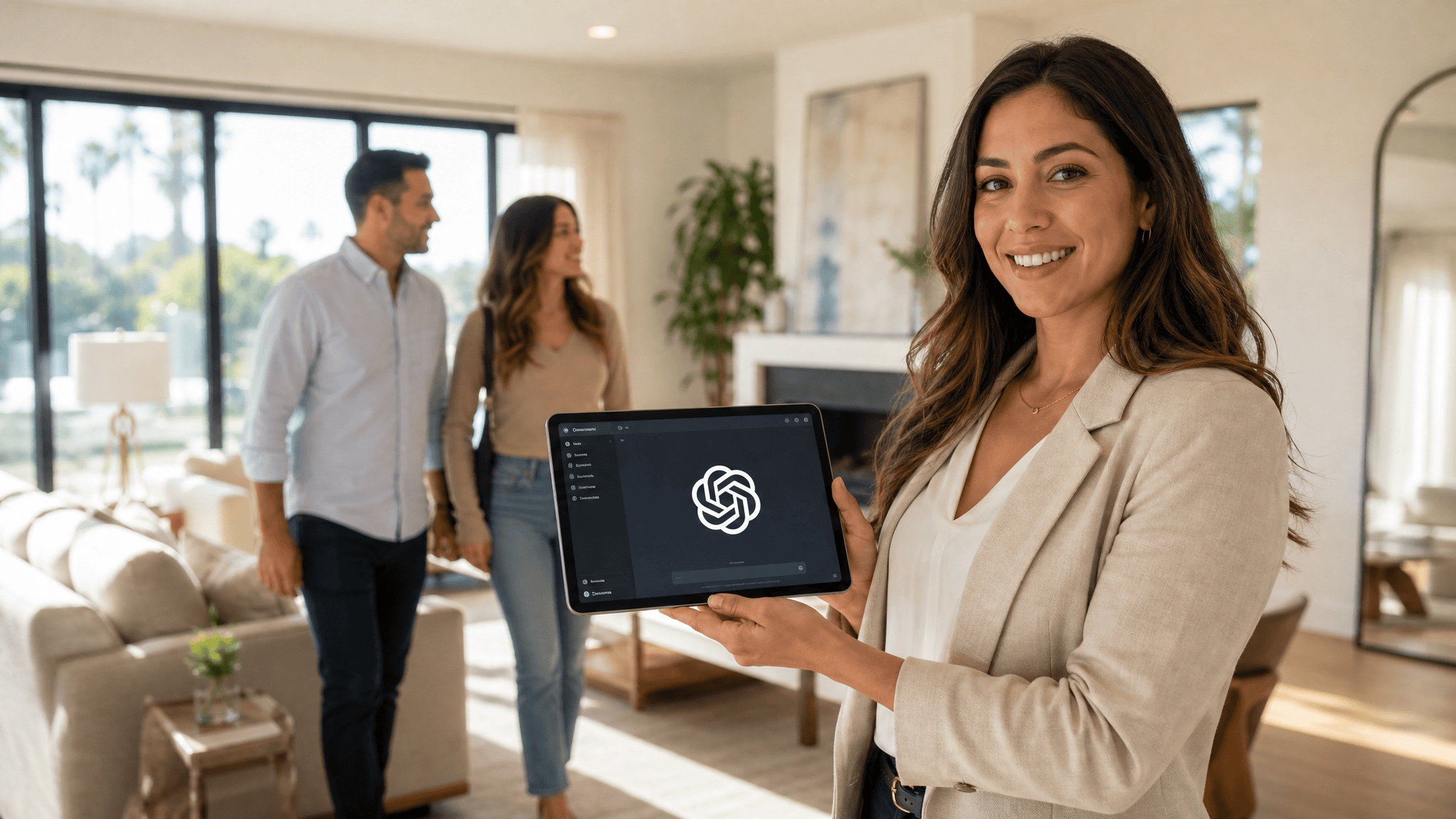 Real estate agent using ChatGPT prompts on a laptop to write a property listing