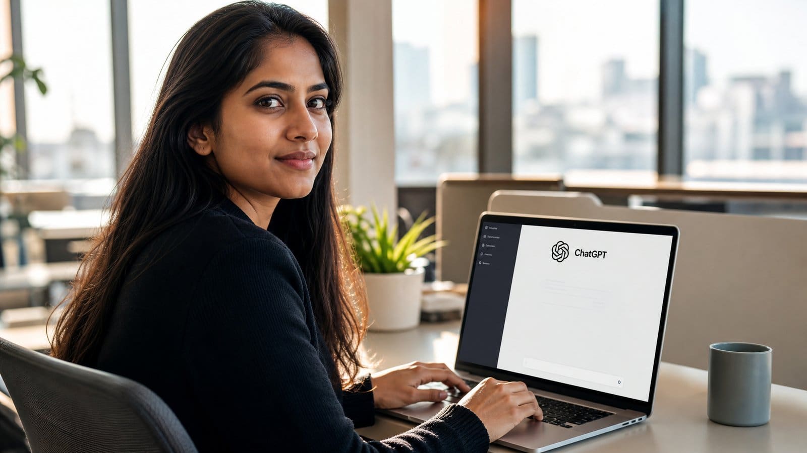 Sales rep using ChatGPT on a laptop to write sales follow-up emails