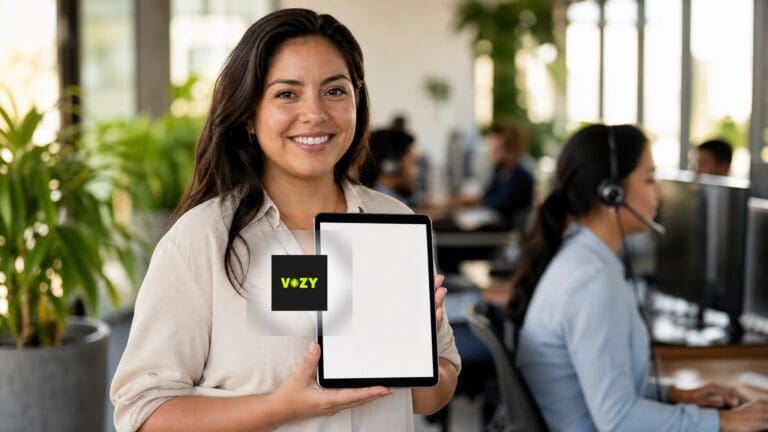 Vendedora usando un agente de voz con IA para calificar leads