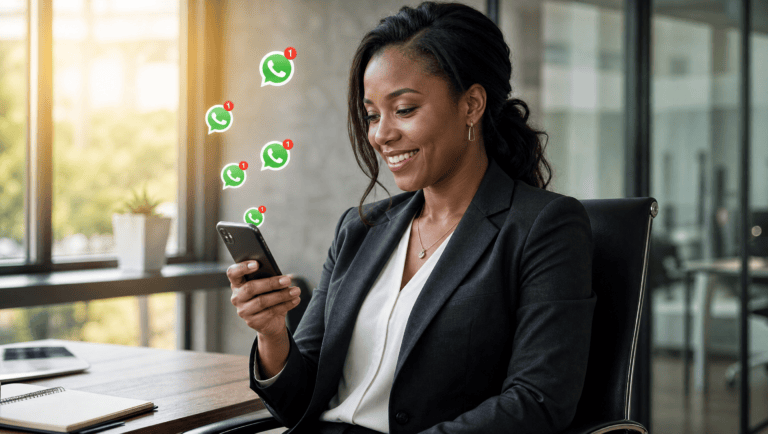Persona enviando plantillas de WhatsApp para cobrar una deuda desde el celular