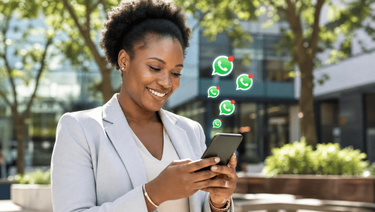 Vendedora cerrando ventas por WhatsApp con ayuda de IA
