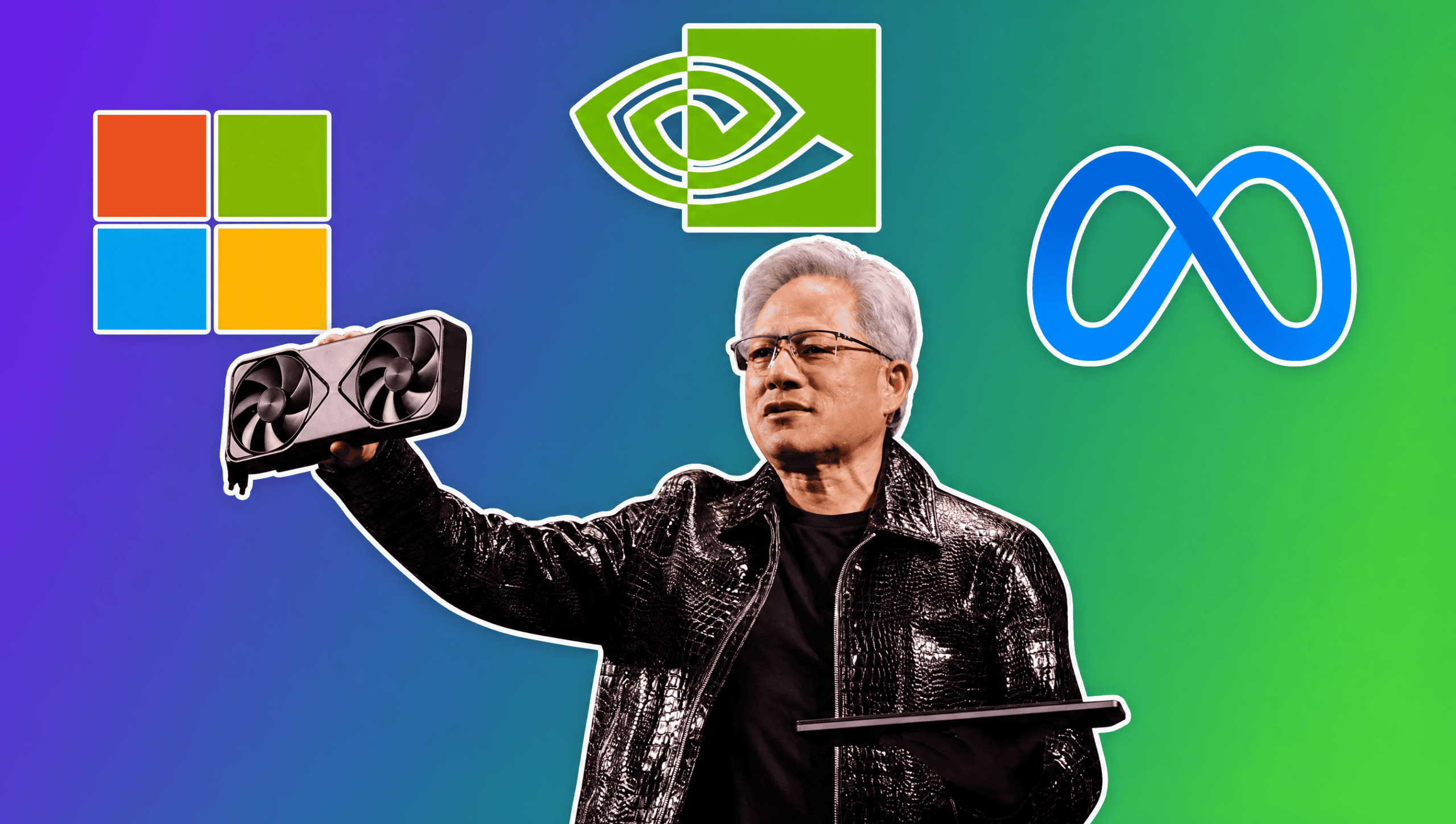 Jensen Huang and the open-source AI coalition over a purple-to-green gradient, AI Insider Week 31