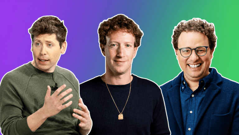Sam Altman, Mark Zuckerberg, and Dario Amodei over a purple-to-green gradient, AI Insider Week 33 cover