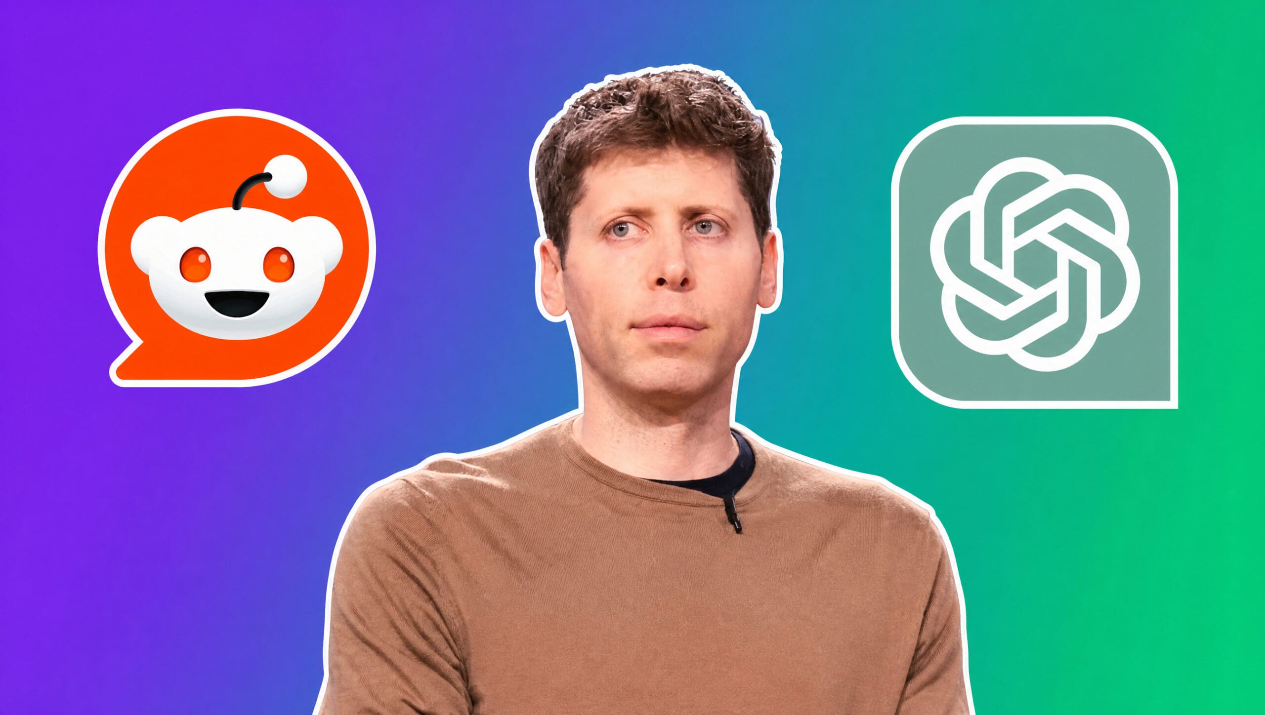 Sam Altman with the Reddit and ChatGPT logos over a purple to green gradient, AI Insider Week 34