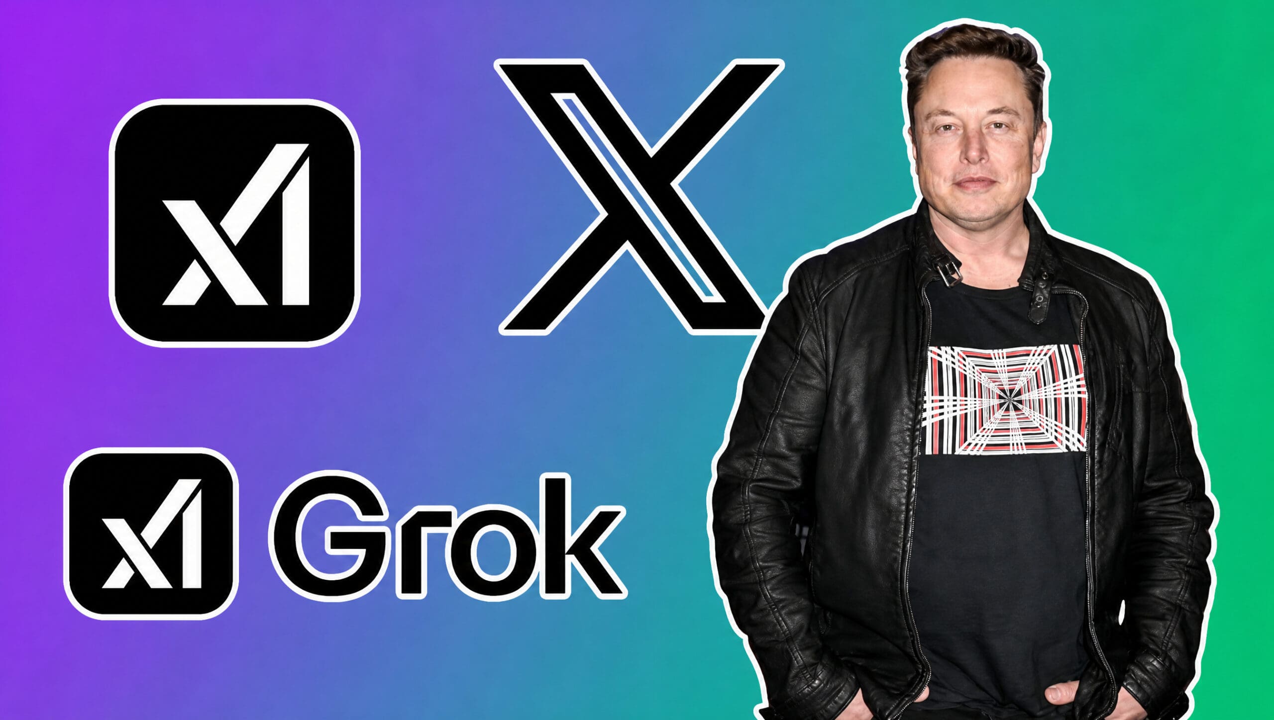 Elon Musk with the xAI Grok and X logos over a purple to green gradient, AI Insider Week 34