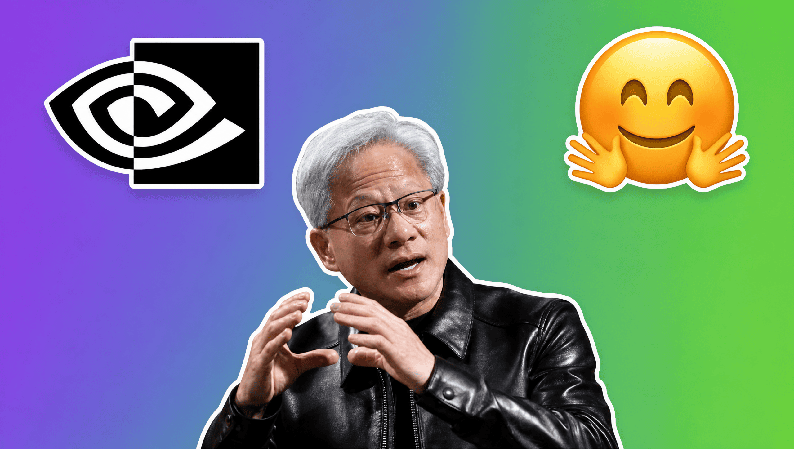 Jensen Huang with the NVIDIA and Hugging Face logos over a purple to green gradient, AI Insider Week 35