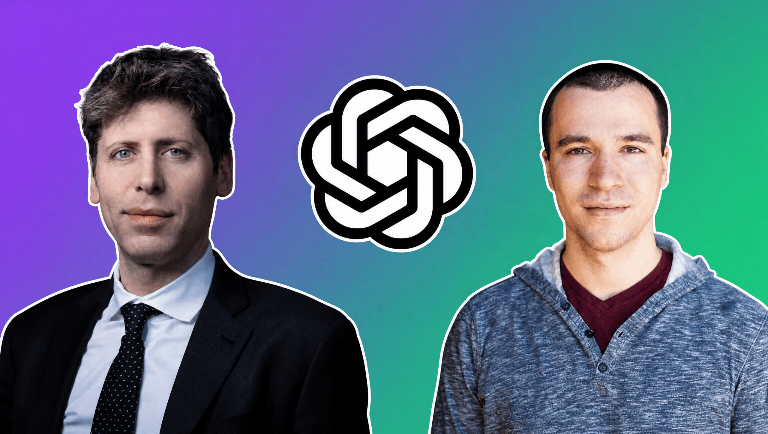 Sam Altman and Greg Brockman with the OpenAI logo over a purple to green gradient, AI Insider Week 35