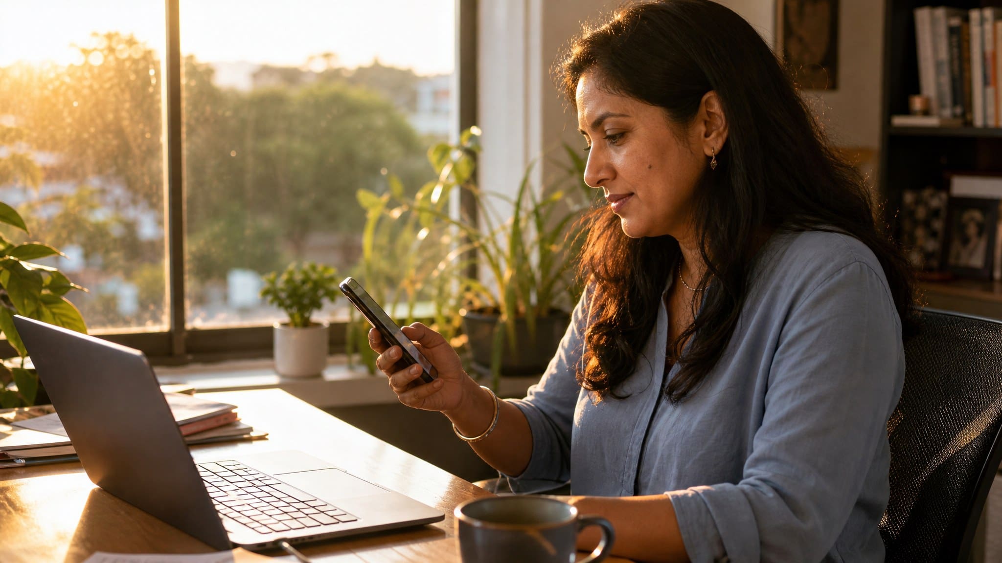 Insurance agent working after hours in a home office