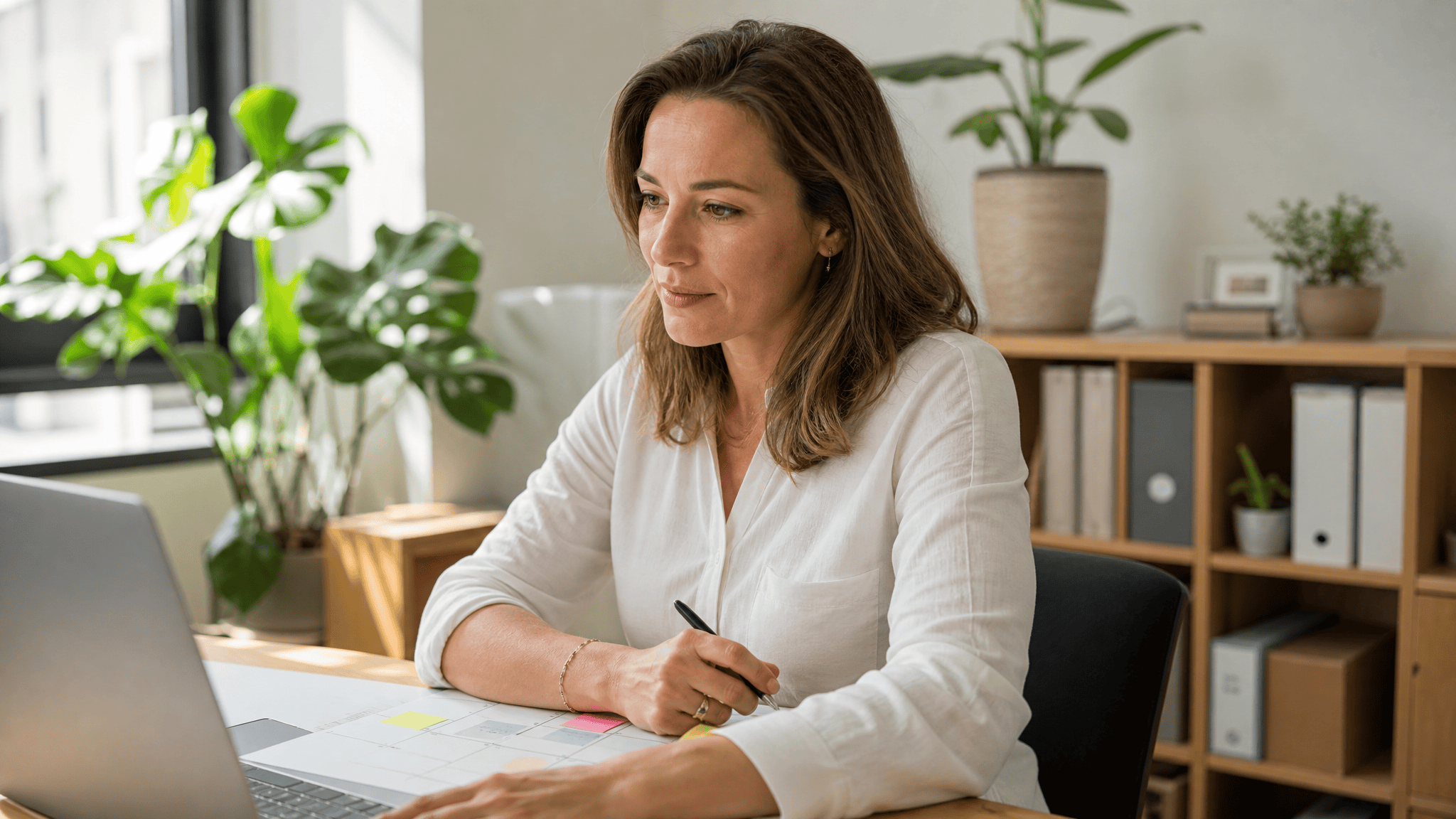 Office manager reviewing a calendar of appointments on a laptop