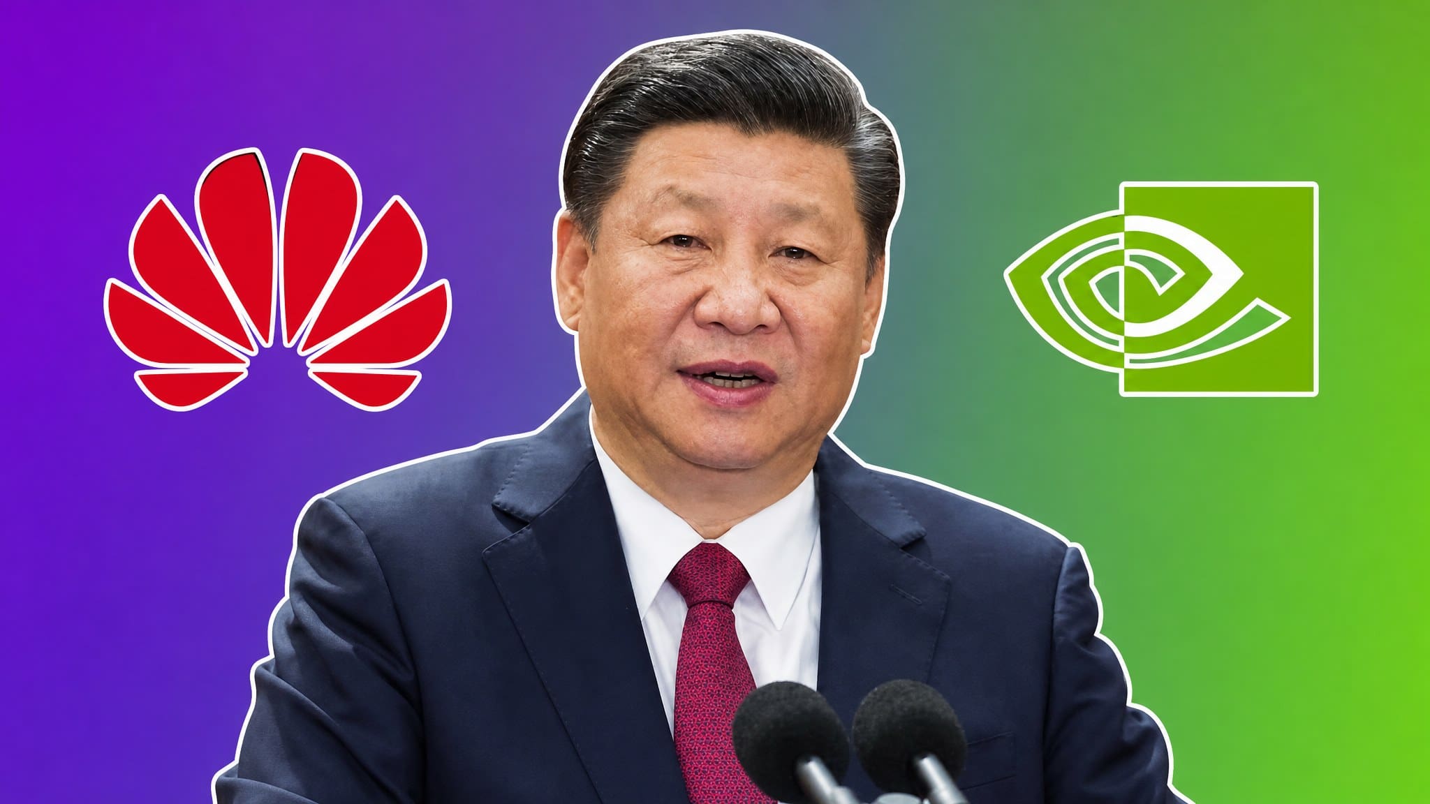 Xi Jinping with the Huawei and Nvidia logos over a purple to green gradient, AI Insider Week 39