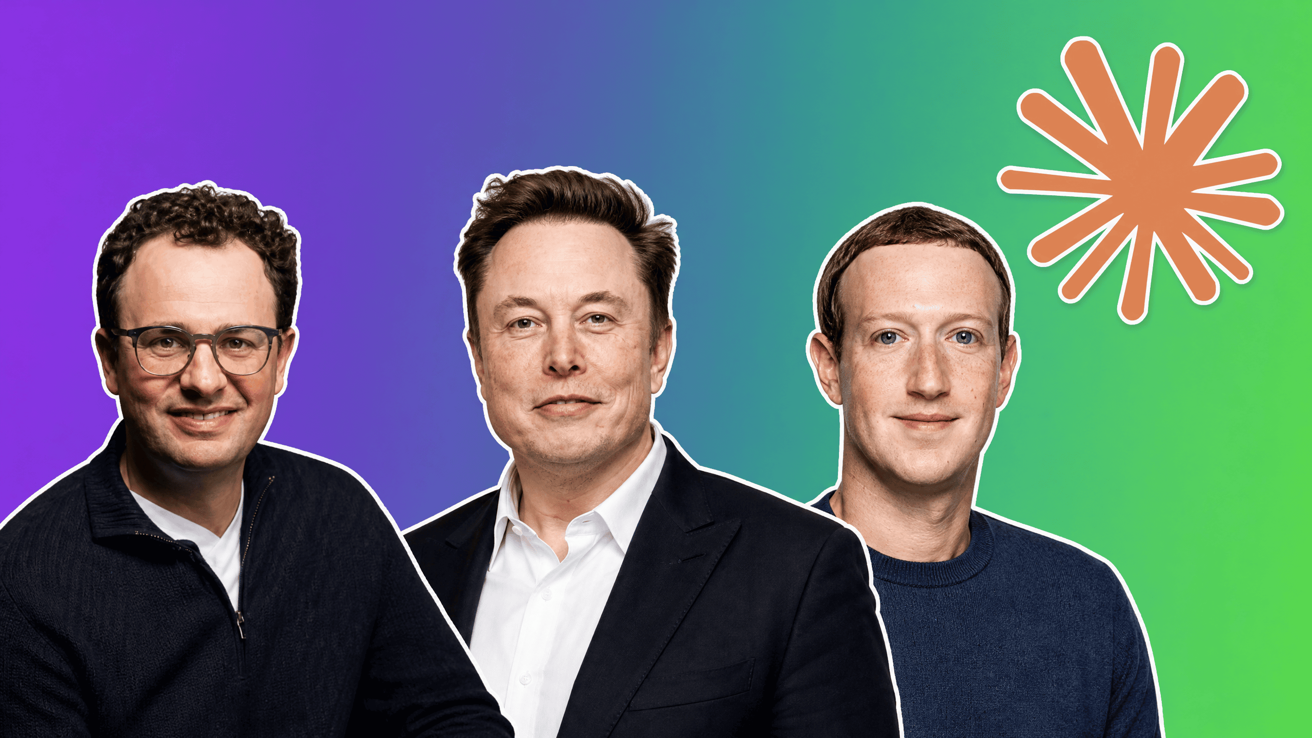 Dario Amodei, Elon Musk, and Mark Zuckerberg over a purple-to-green gradient, AI Insider Week 42 cover